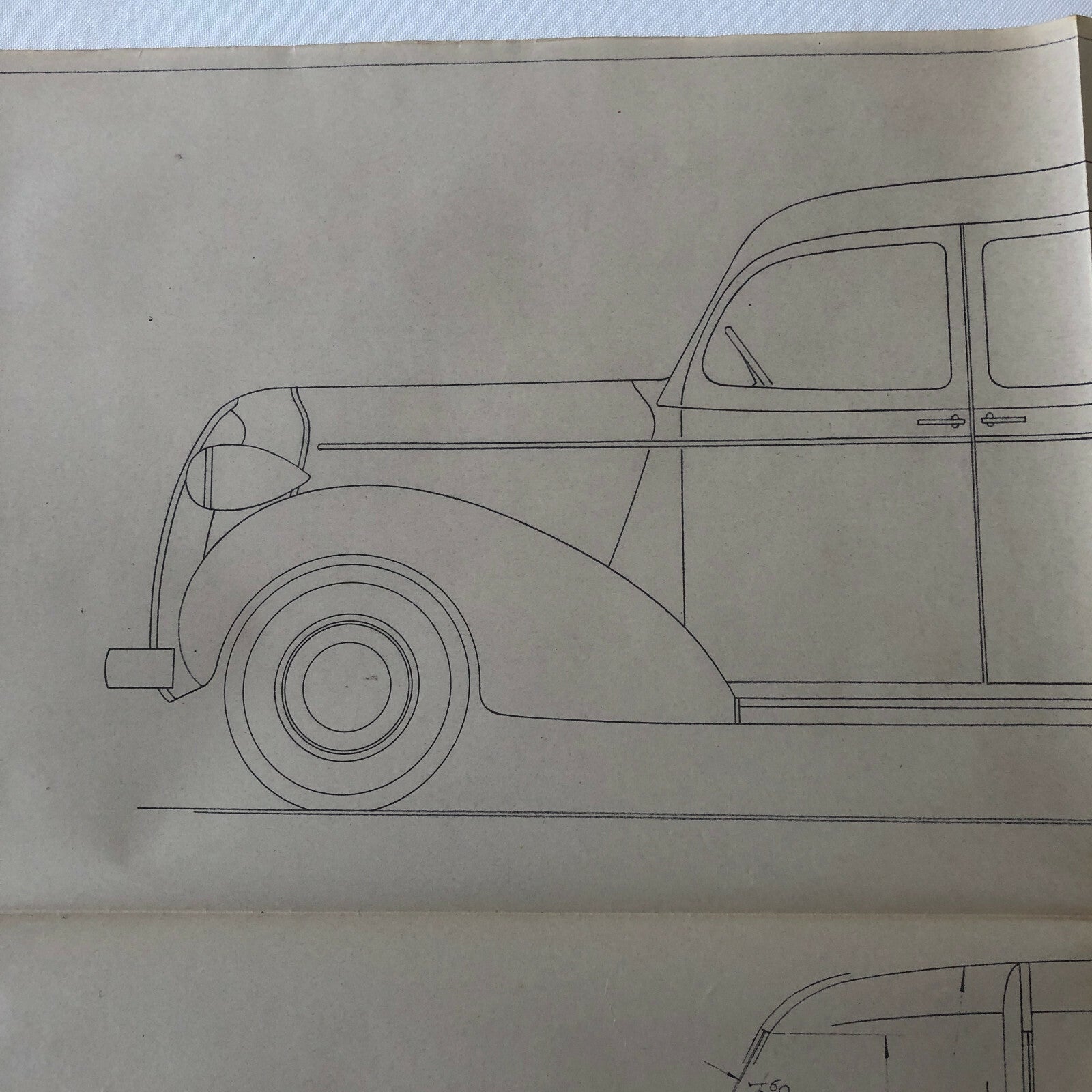 1937 Coachbuilder Car Design Blueprint Rendering Blue Print 6 Door Limousine 
