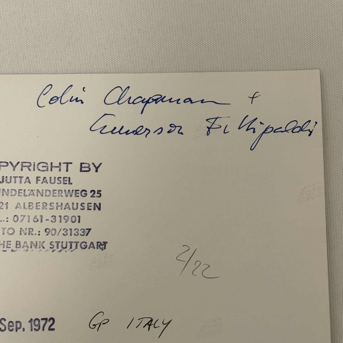 Vintage Racing Photo 1972 Italian Grand Prix Emerson Fittipaldi Colin Chapman