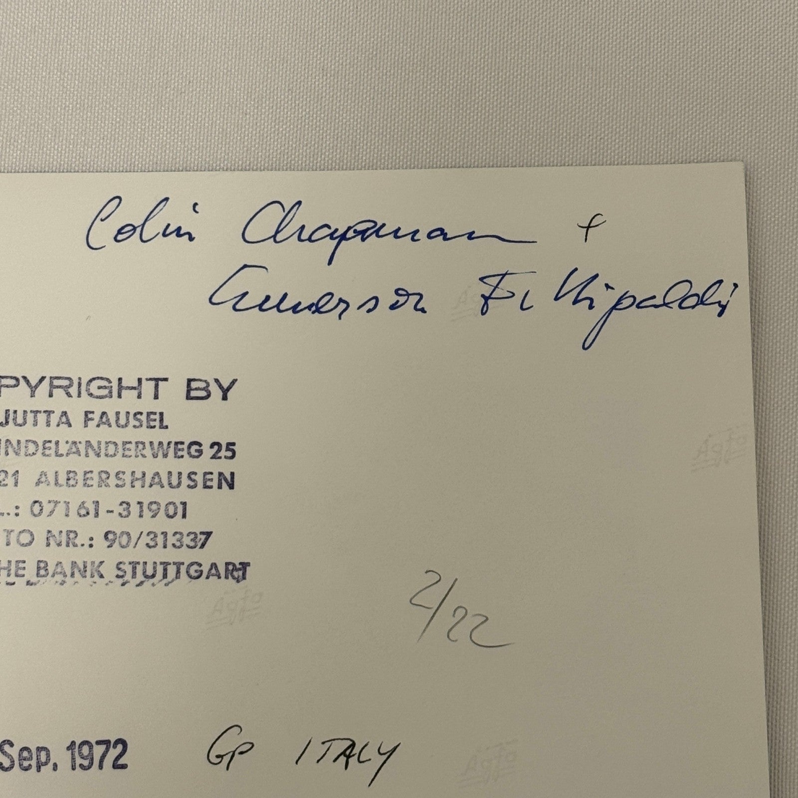 Vintage Racing Photo 1972 Italian Grand Prix Emerson Fittipaldi Colin Chapman