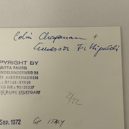 Vintage Racing Photo 1972 Italian Grand Prix Emerson Fittipaldi Colin Chapman