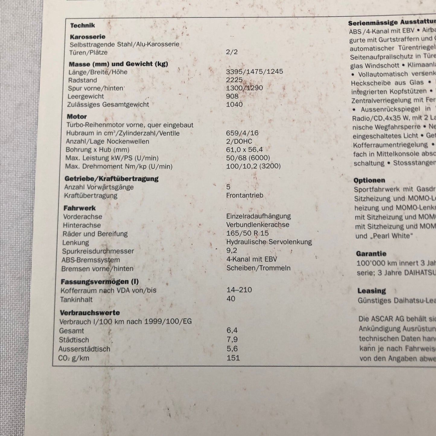 Daihatsu Copen Roadster Convertible Car Sales Brochure Catalog GERMAN Text