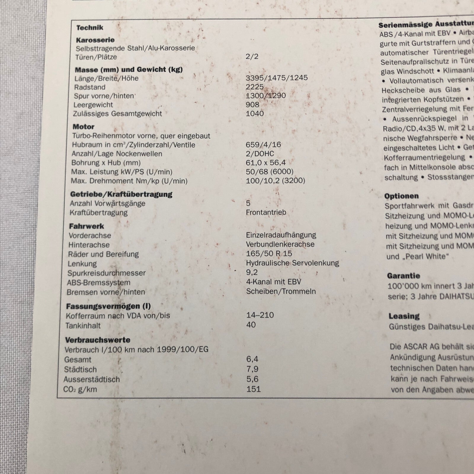 Daihatsu Copen Roadster Convertible Car Sales Brochure Catalog GERMAN Text