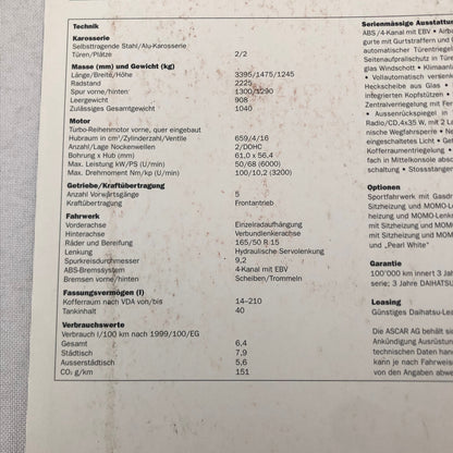 Daihatsu Copen Roadster Convertible Car Sales Brochure Catalog GERMAN Text