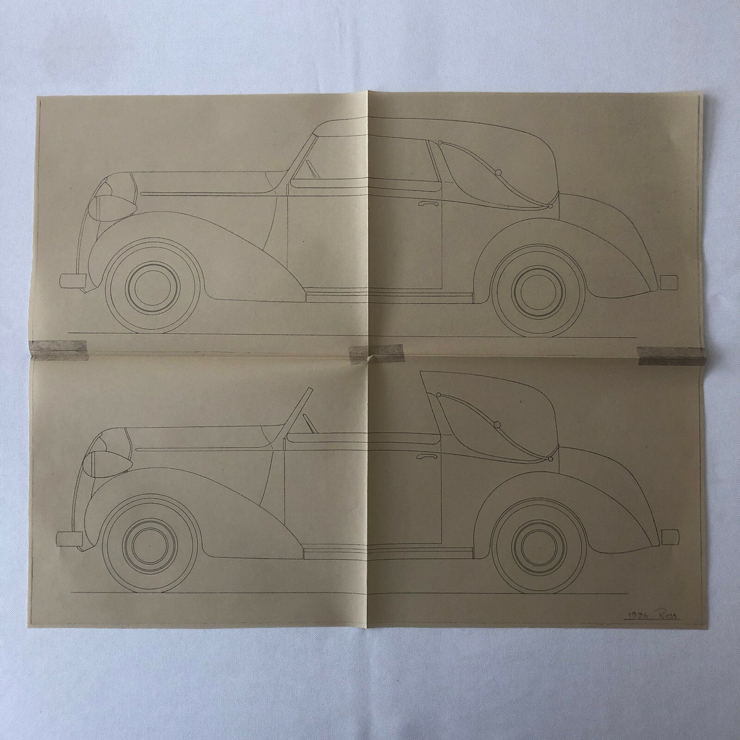 1936 Coachbuilder Car Design Blueprint Rendering Blue Print Coupe Cabriolet 