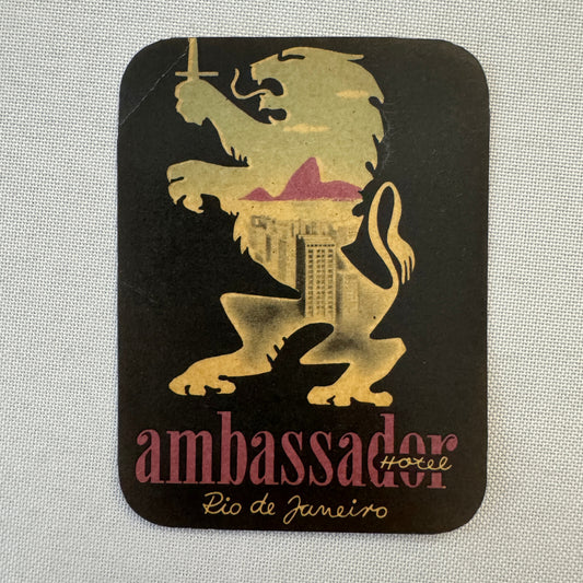 Vintage Hotel Travel Label Ambassador Hotel Rio de Janeiro Brazil Brazilian