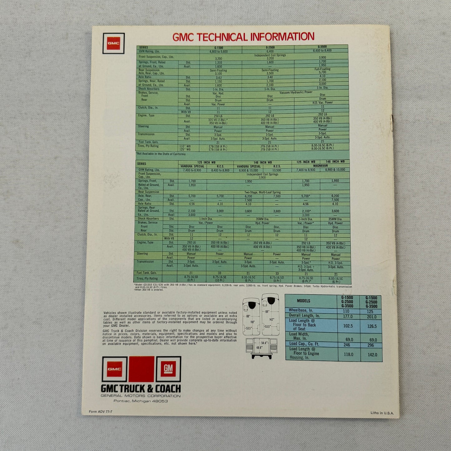 GMC Commercial Truck Van Brochure Vandura Magnavan Rally Camper Vintage Catalog