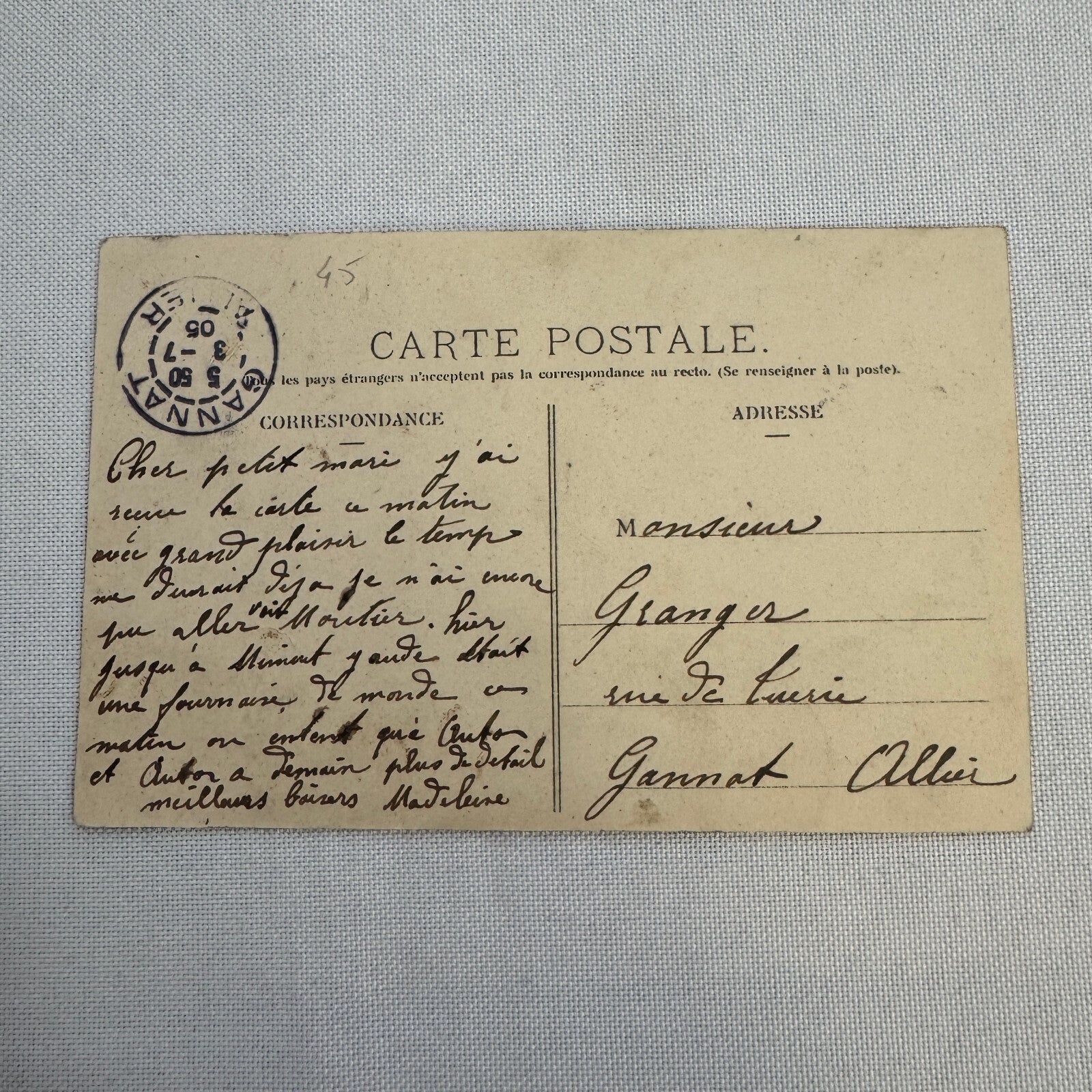 1905 Gordon Bennet Cup Circuit D'Auvergne Postcard Post Card Vintage Posted