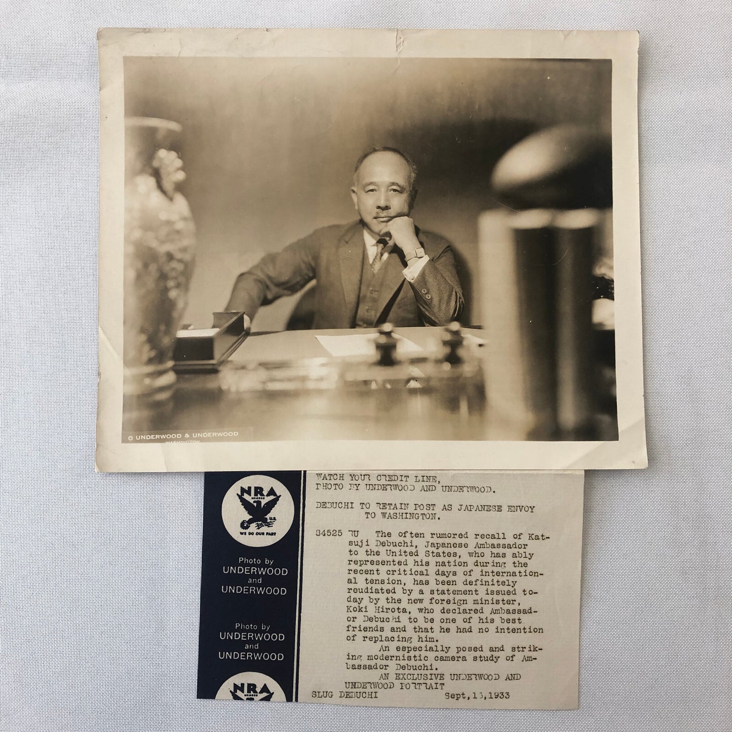 Press Photo Photograph Japanese Ambassador Katsuji Debuchi 1933 Japan Underwood