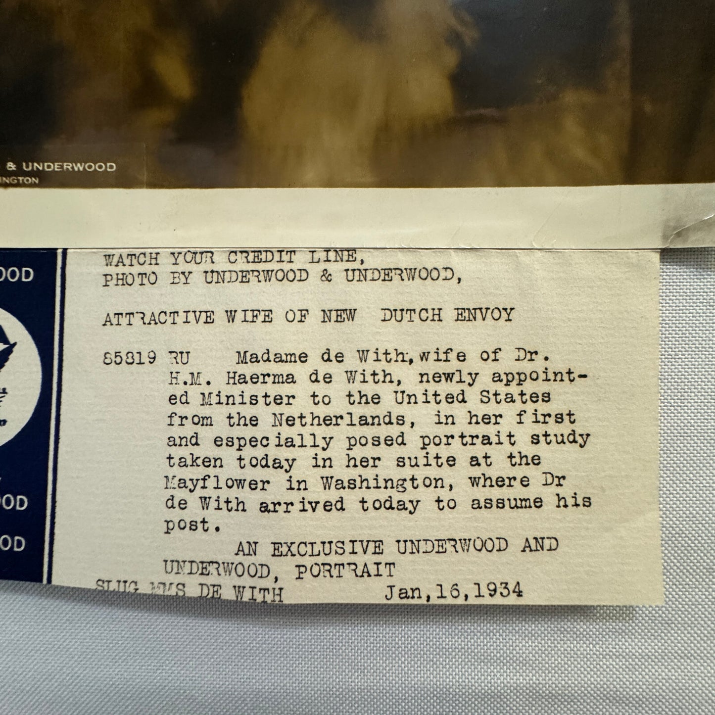 1934 Press Photo Photograph Print Wife of Dutch Envoy Diplomat Netherlands