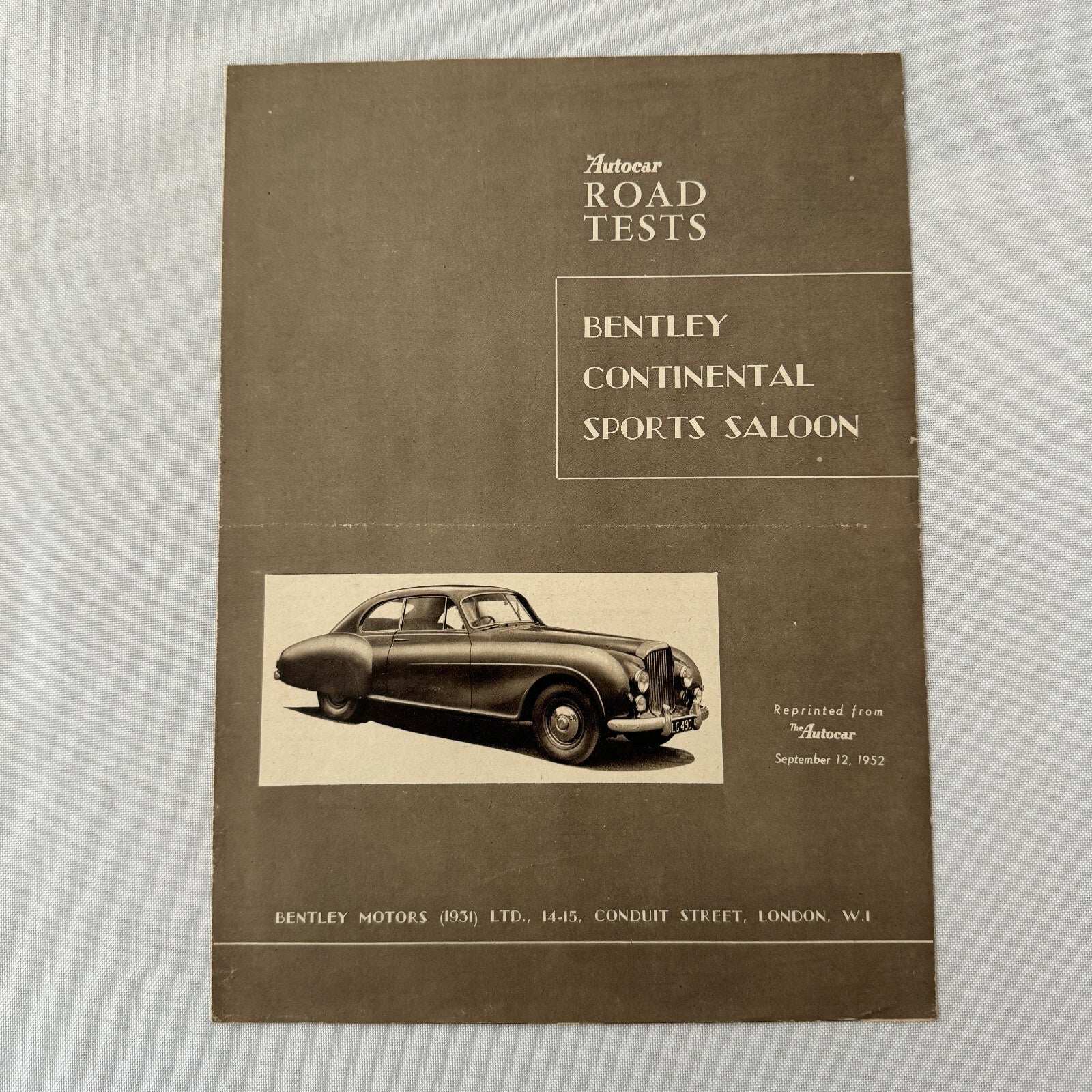 Bentley Continental Autocar Magazine Road Test Sales Brochure Catalog 1952 1953