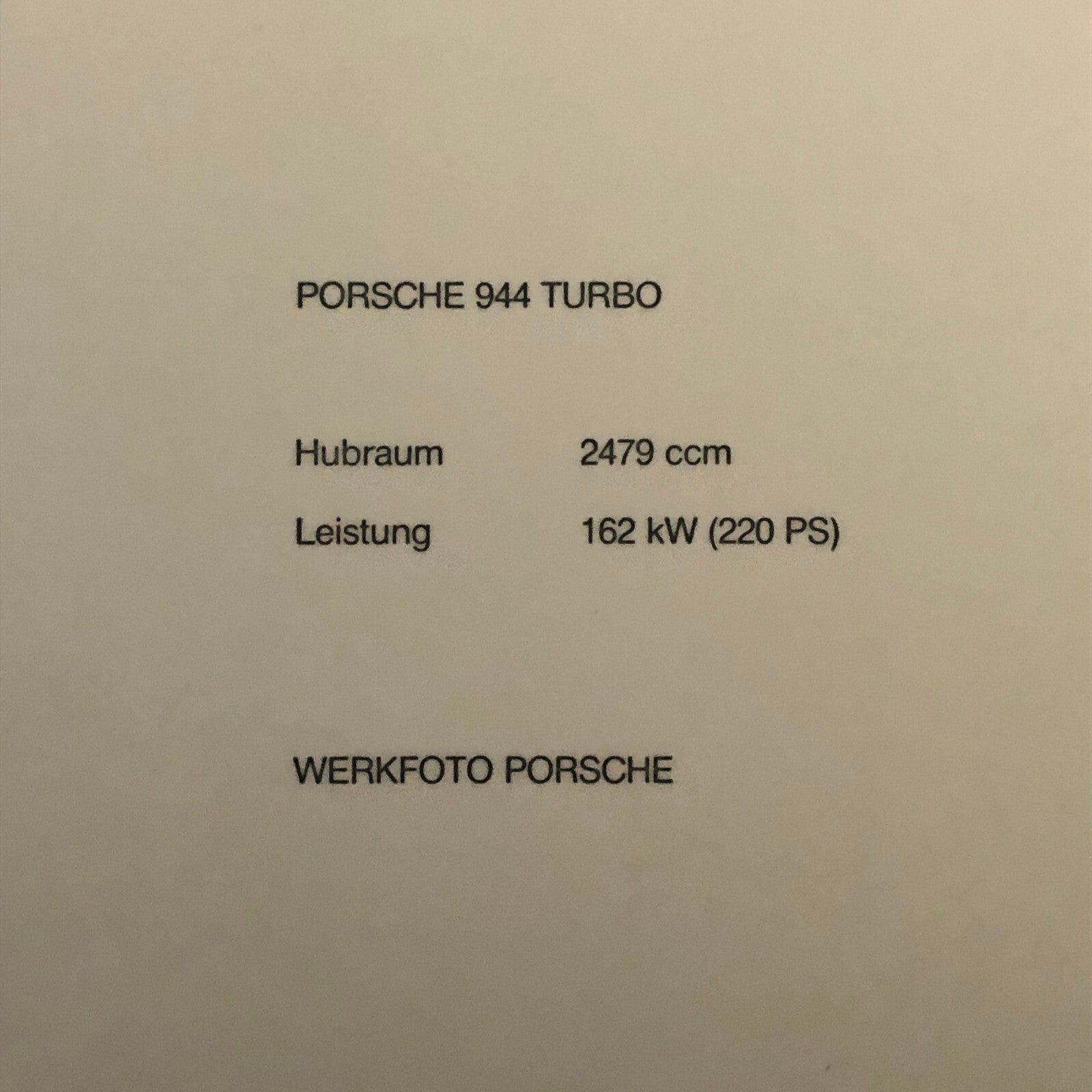 Vintage Porsche 944 Turbo Factory Press Photo Photograph Werkfoto