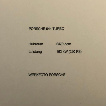 Vintage Porsche 944 Turbo Factory Press Photo Photograph Werkfoto