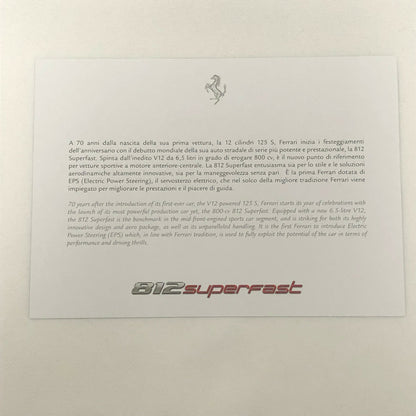 Ferrari 812 Superfast Advertising Card Postcard Brochure Super Fast 