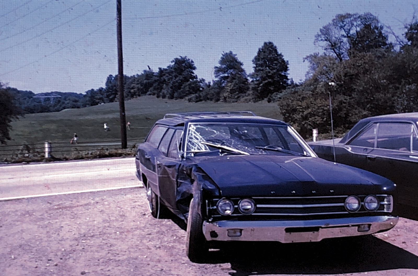 35MM Slide Photo Wrecked Car Automobile Car Accident Crash Ford Station Wagon 