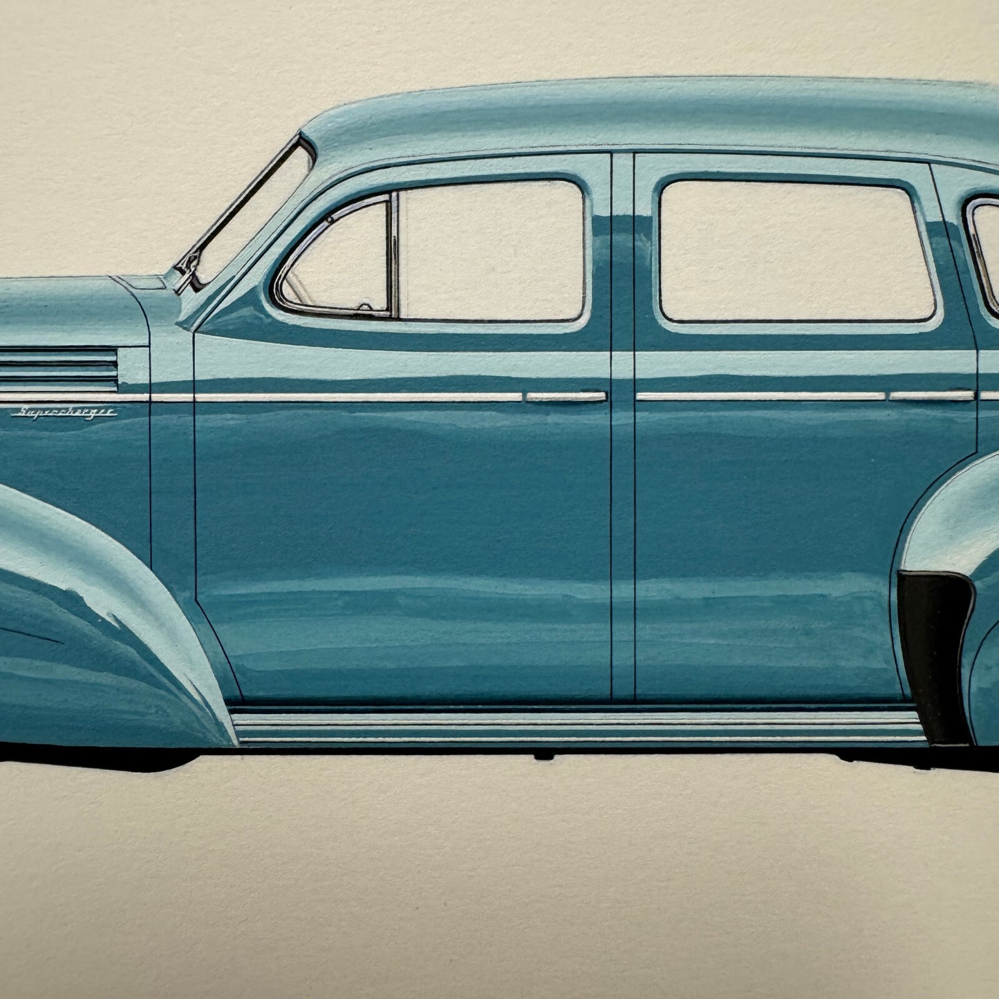 1939 Graham Supercharger Car Automobile Illustration Art Drawing Hand Drawn