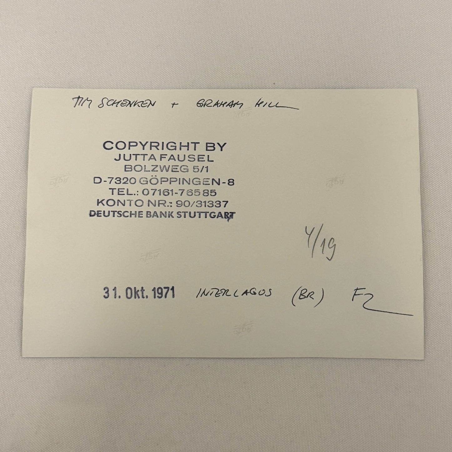 Vintage Racing Photo 1971 Interlagos Brazil F2 Race Graham Hill Tim Schenken