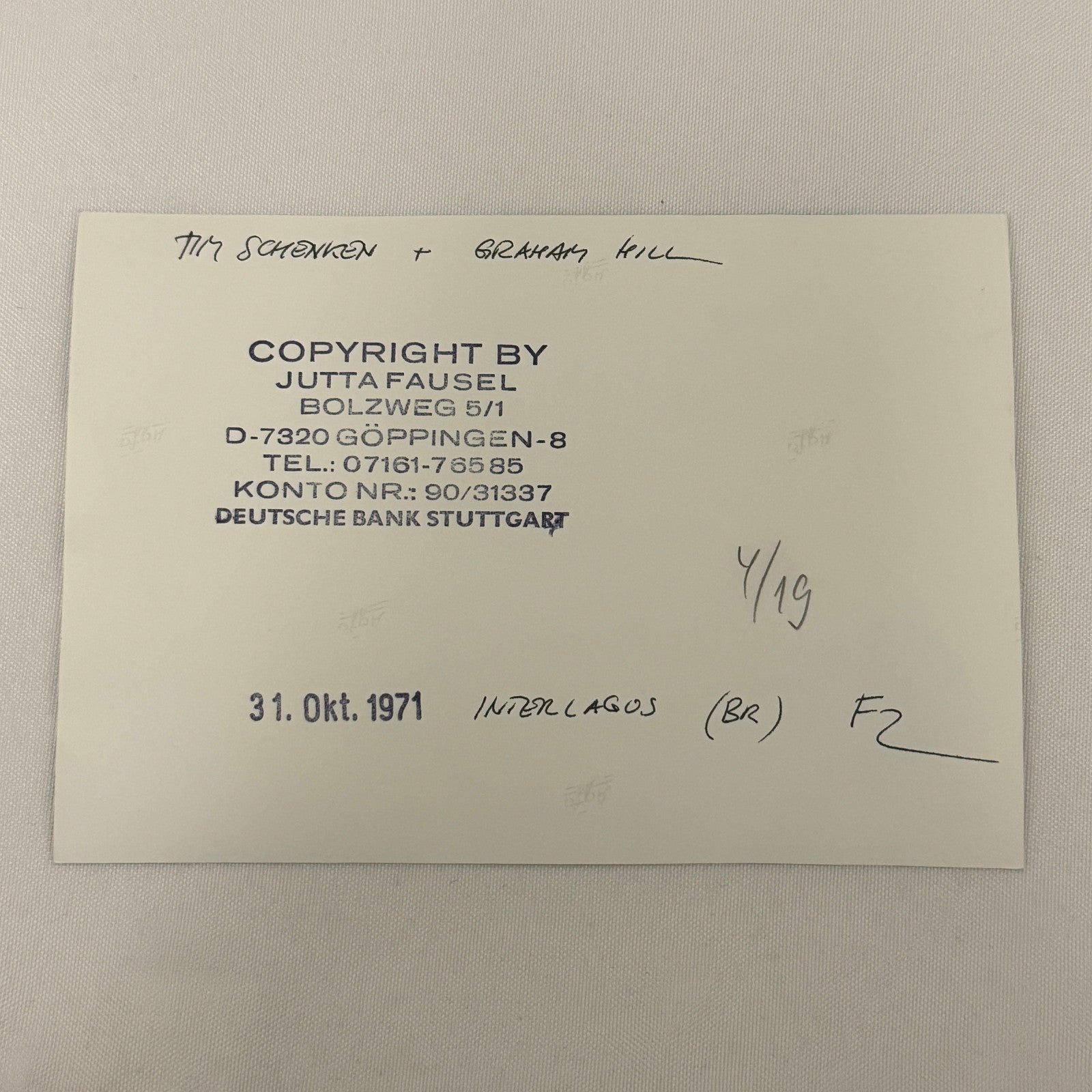 Vintage Racing Photo 1971 Interlagos Brazil F2 Race Graham Hill Tim Schenken