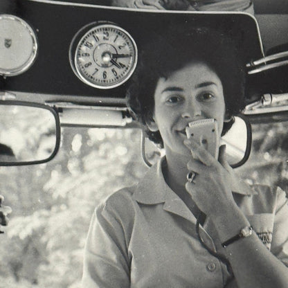 Vintage Photograph Woman on Tour Bus Photo Print Snapshot