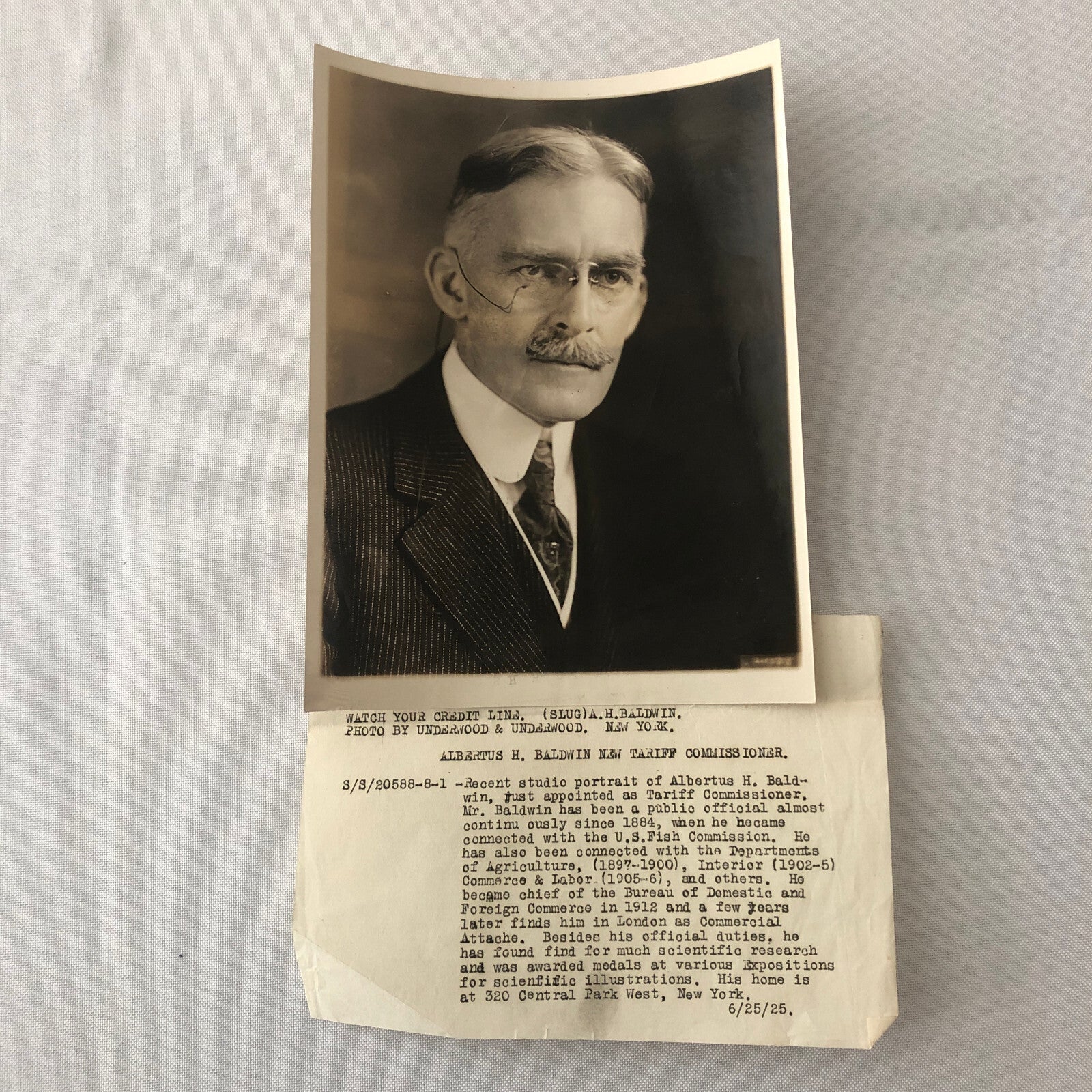 Press Photo Photograph Tariff Commissioner 1925 Portrait Albertus H Baldwin