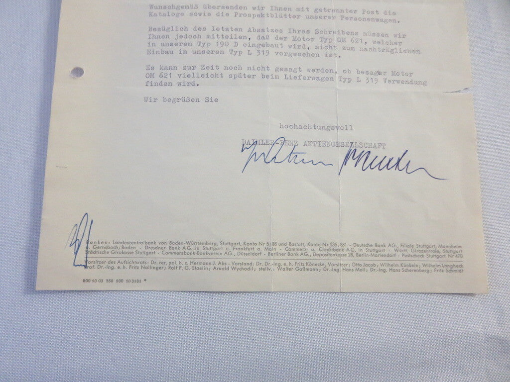 1958 Mercedes Benz Daimler Letter Letterhead Document - German Text 