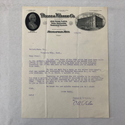 1910 John Deere and Webber Company Minneapolis Minnesota Letter Letterhead