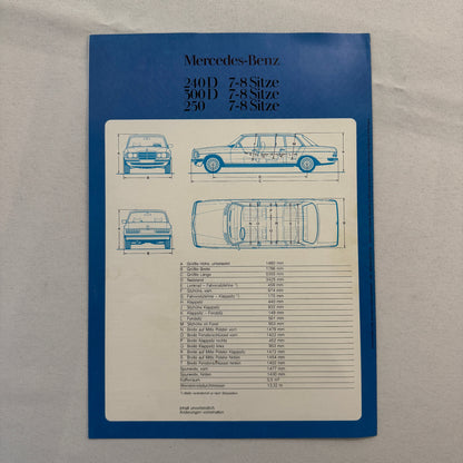 Mercedes Benz Limousine Sales Brochure Catalog 240D 300D 250 Vintage German