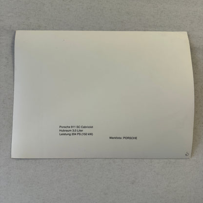 Vintage Porsche 911 SC Cabriolet Convertible Factory Werkfoto Press Photo