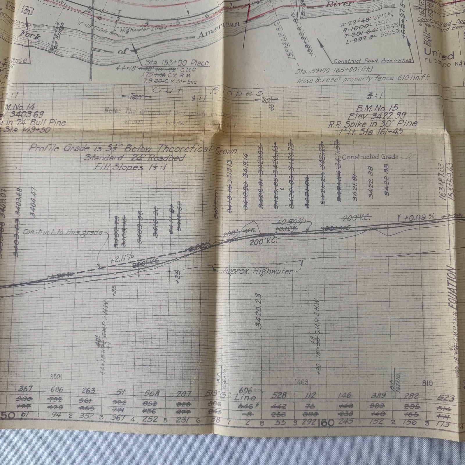 1931 California Highway Dept “As Built” Road Plan Map Blueprint T11N R14E MDB&M