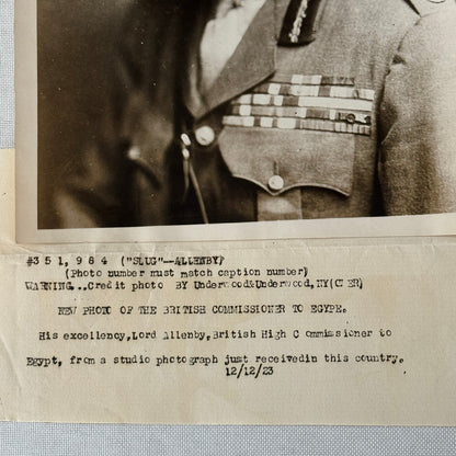 British High Commissioner to Egypt Lord Allenby Portrait Press Photo 1923