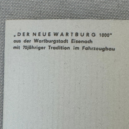 Wartburg 1000 Car Advertising Postcard Post Card Vintage