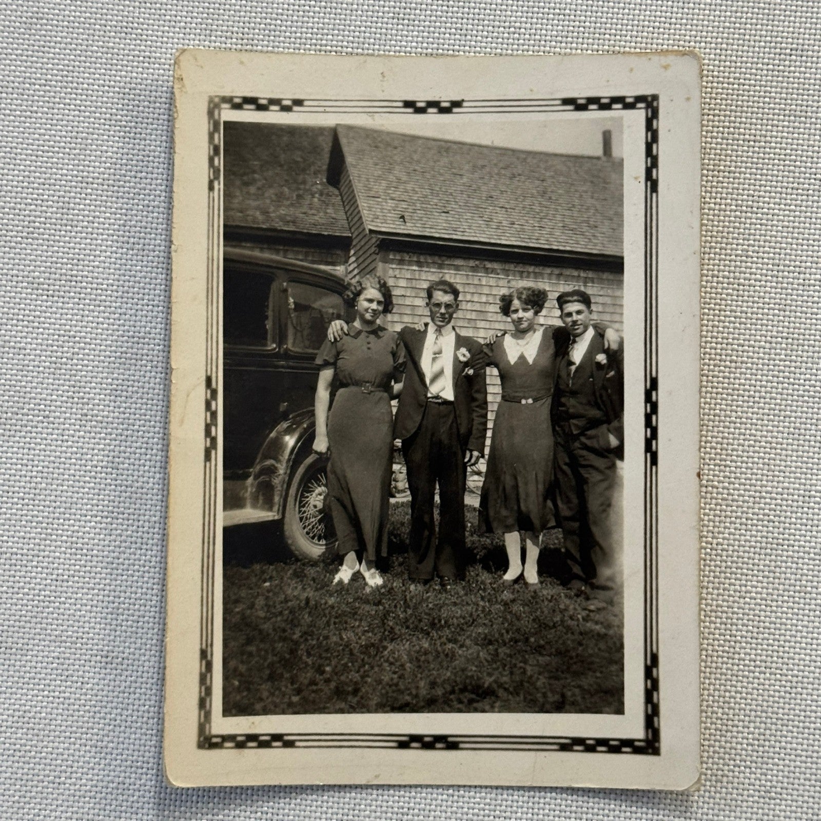 Vintage Photo Photograph Print Teenagers at Prom with Car Quebec Canada