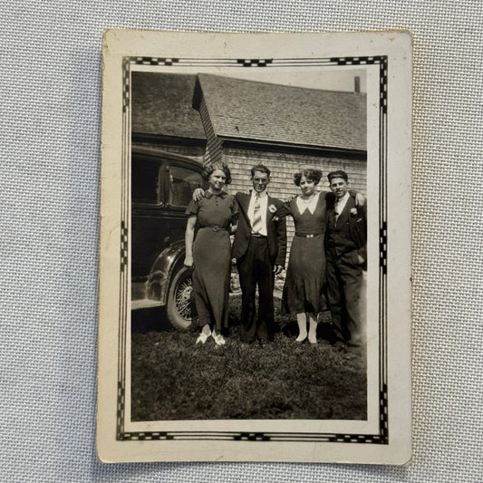 Vintage Photo Photograph Print Teenagers at Prom with Car Quebec Canada