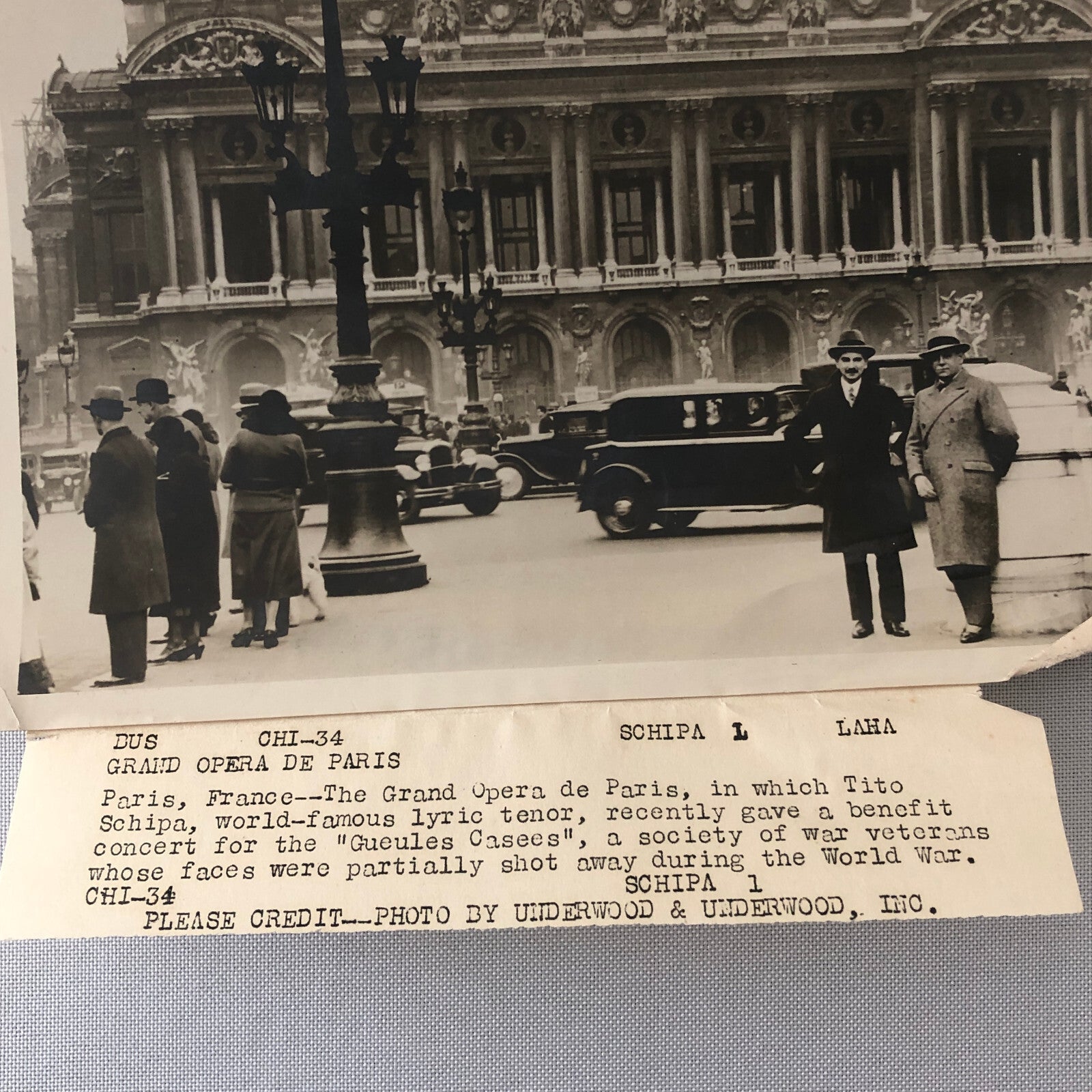 Press Photo Photograph Grand Opera de Paris Tito Schipa Concert Cars