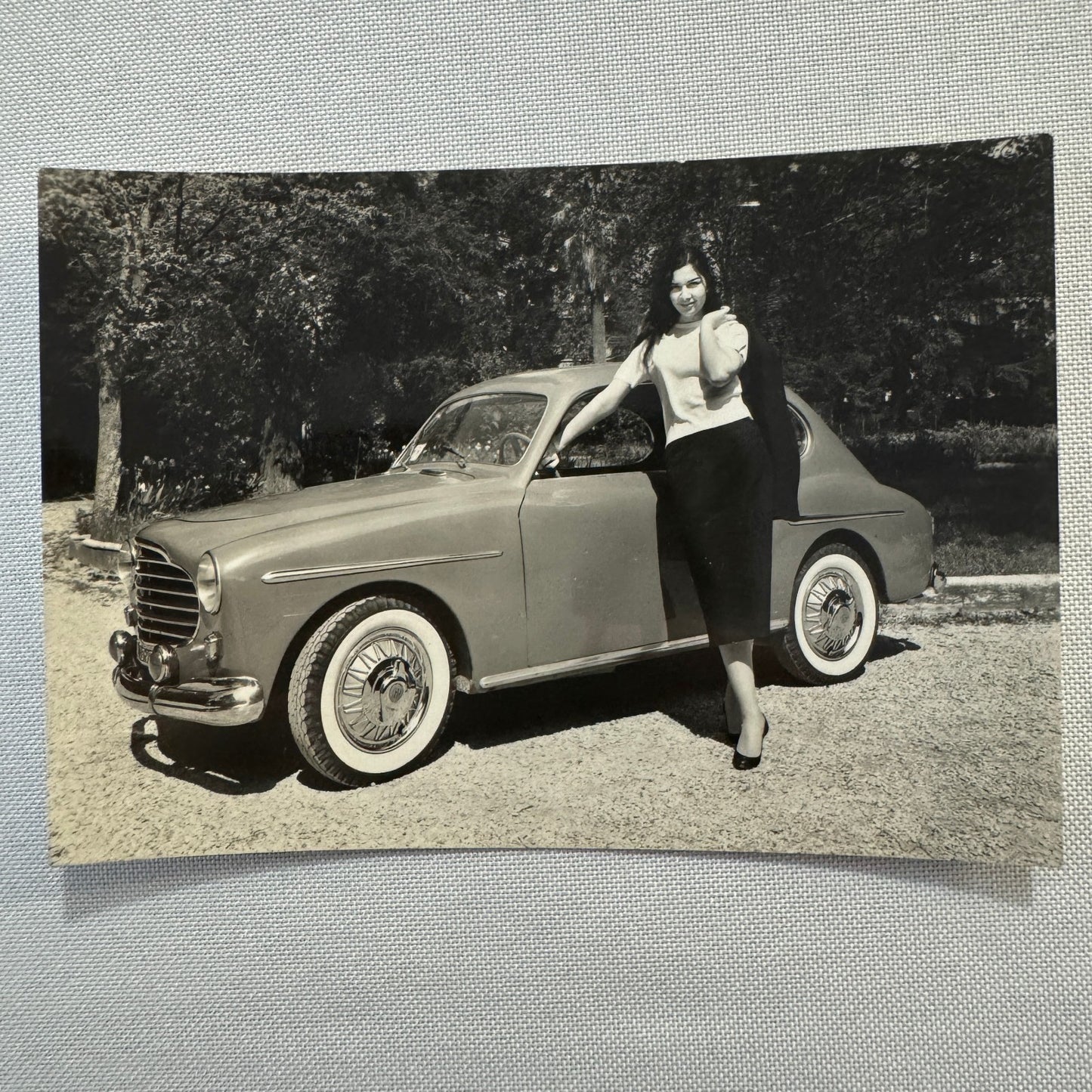 Woman with Beautiful Car Automobile Photo Photograph Italian Fiat 1100 Vignale