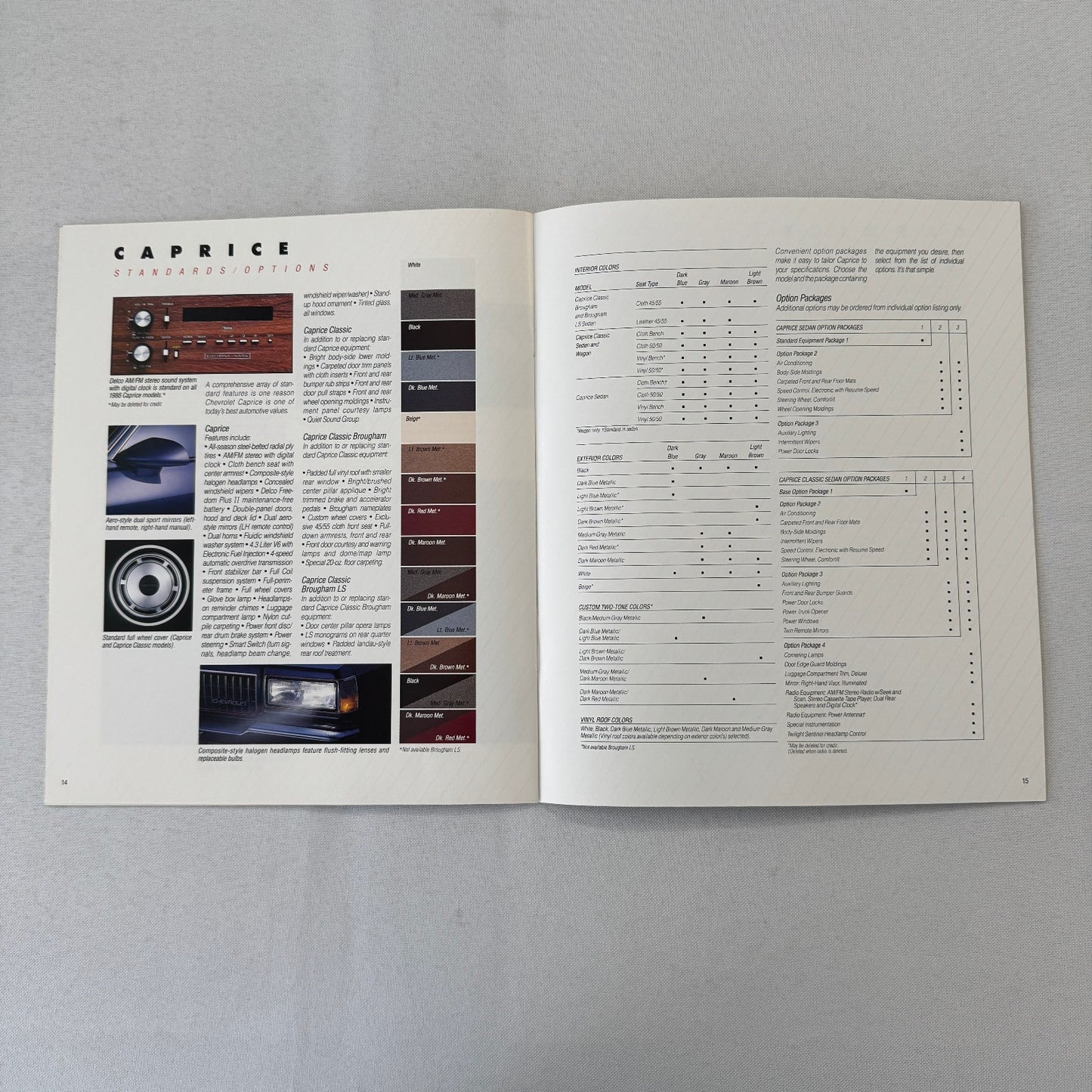 1988 Chevrolet Caprice Car Sales Brochure Catalog Brougham Wagon Sedan