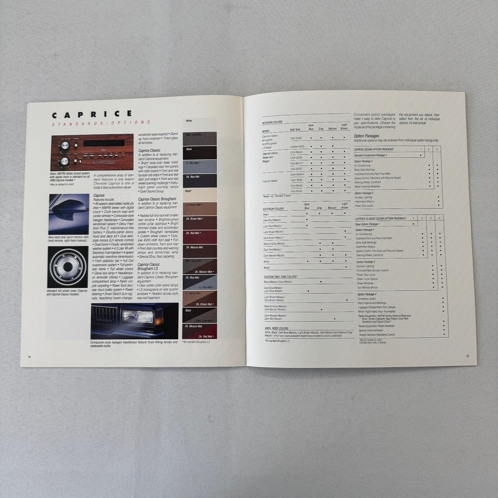 1988 Chevrolet Caprice Car Sales Brochure Catalog Brougham Wagon Sedan