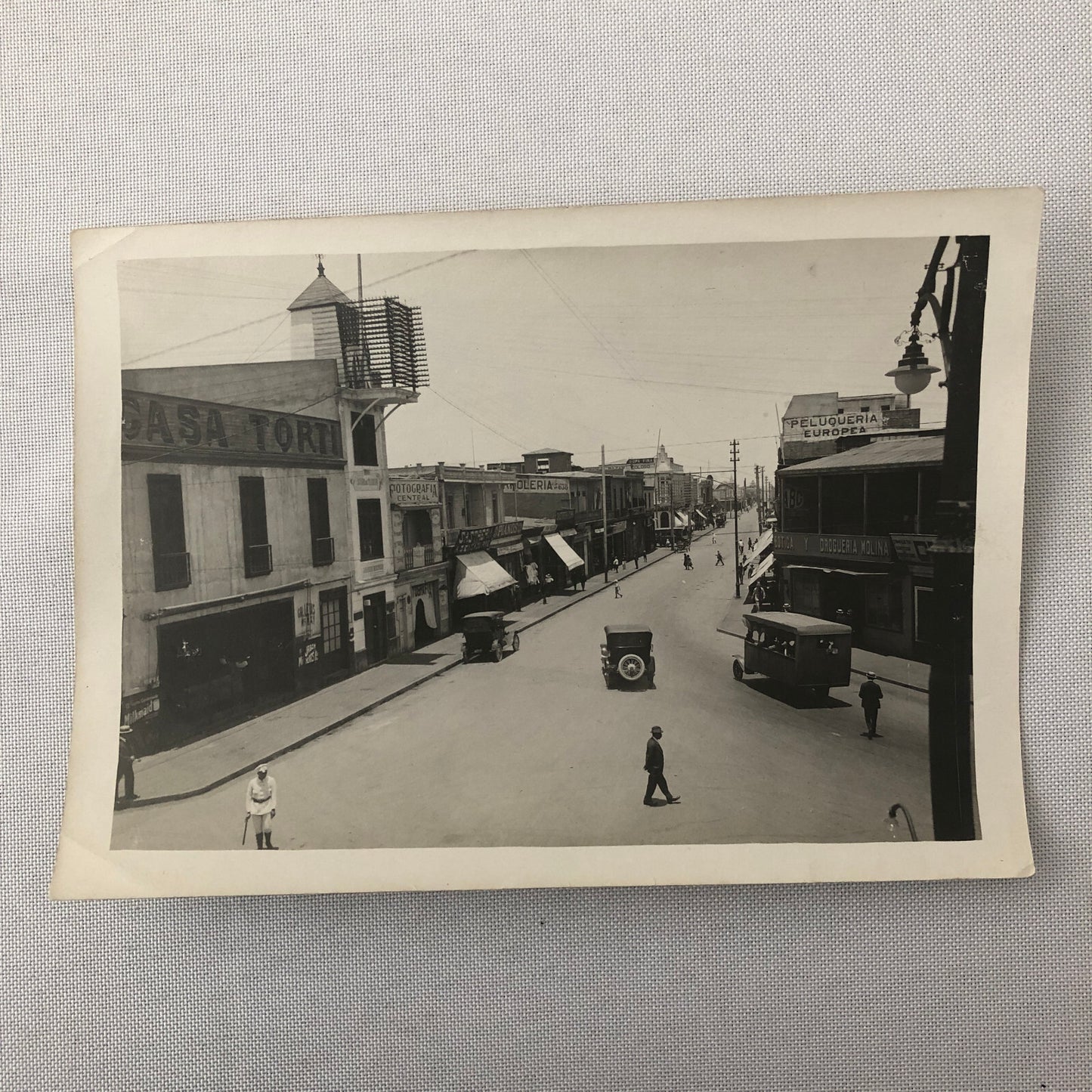 Vintage Street Scene Photo Photograph Spanish Shops Cars People South America ? 