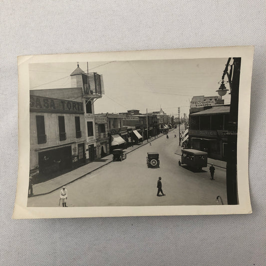Vintage Street Scene Photo Photograph Spanish Shops Cars People South America ? 
