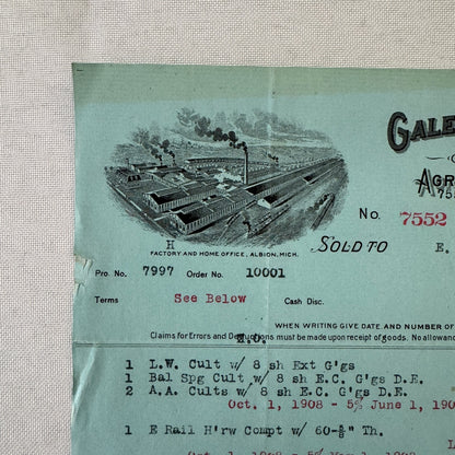 Gale Manufacturing Company Agricultural Implements Albion Michigan 1908 Document