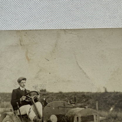 Vintage Real Photo Postcard RPPC Man with Early Automobile Car Vehicle French