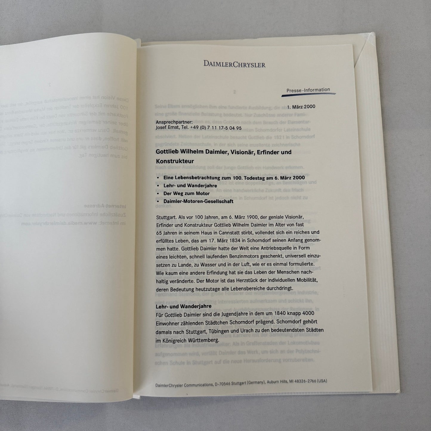 Mercedes Benz History Early Press Kit Gottlieb Daimler Photos GERMAN