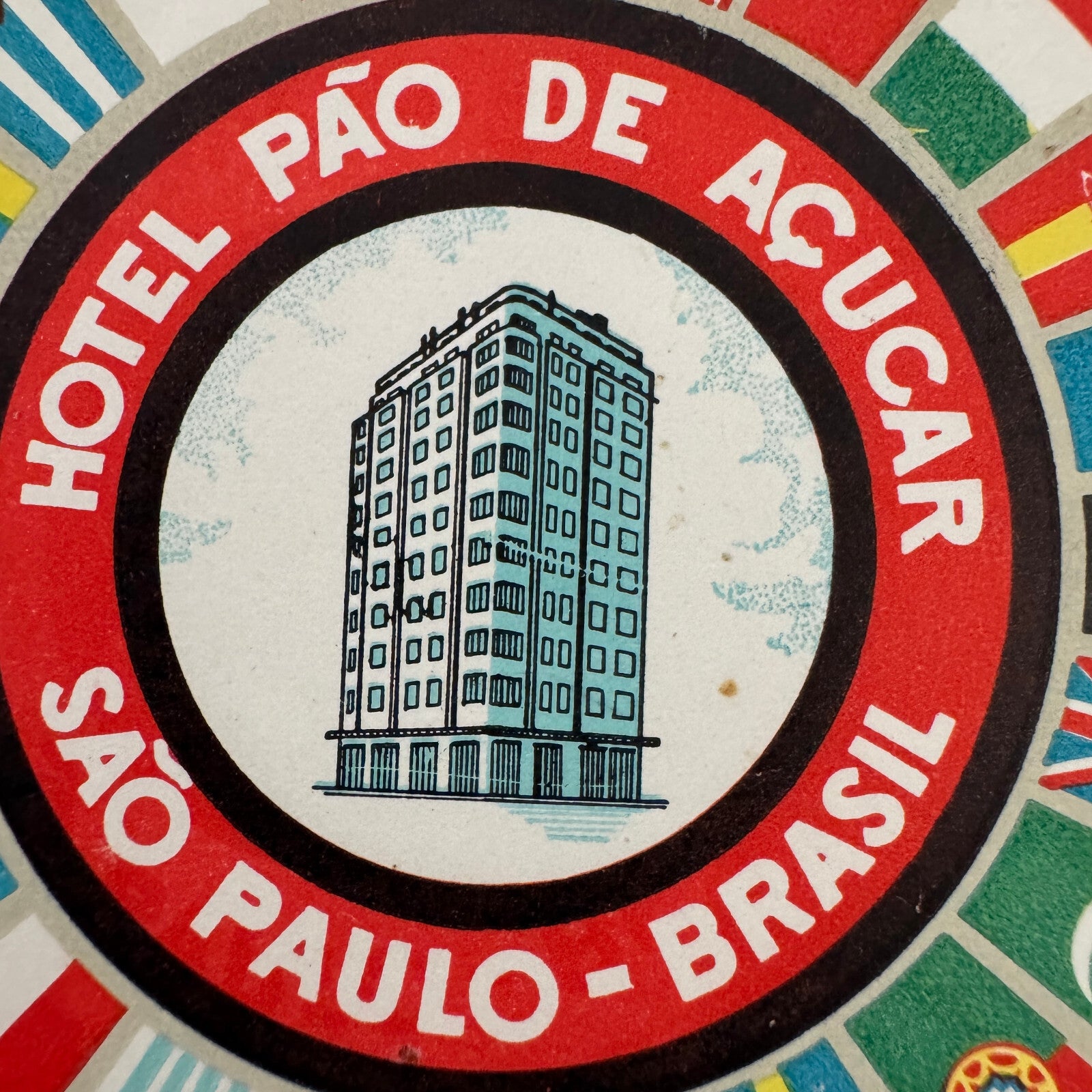 Vintage Travel Luggage Label Sao Paulo Brazil Brazilian Hotel Pao de Acucar