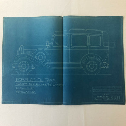 1932 Coachbuilder Car Design Blueprint Rendering Blue Print Taxi Body Style