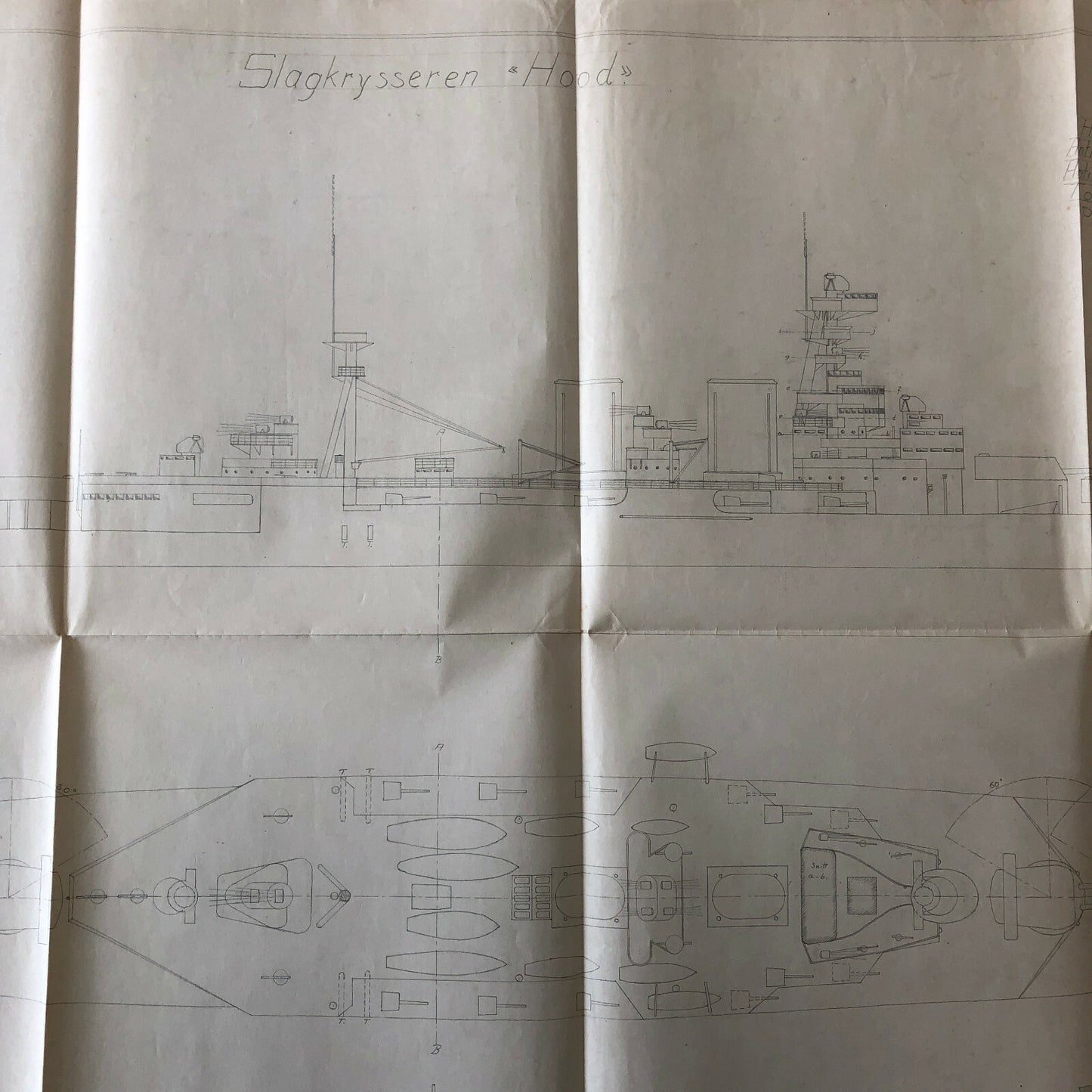Antique 1928 Boat Ship Design Rendering - GM Ross Pencil Illustration ? 