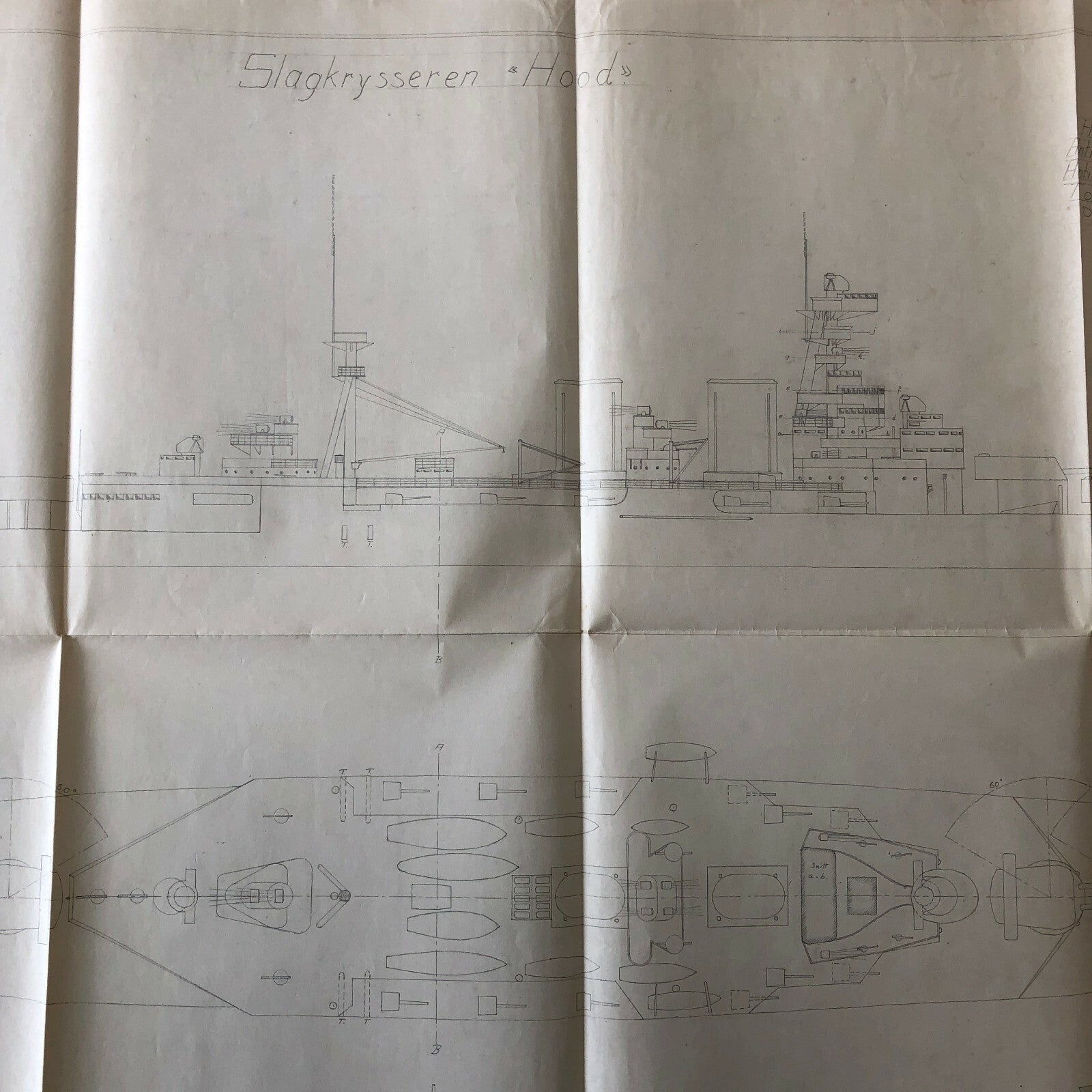 Antique 1928 Boat Ship Design Rendering - GM Ross Pencil Illustration ? 
