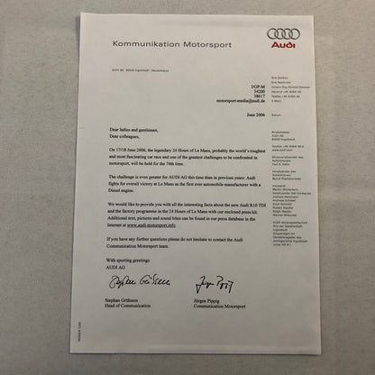 2006 Audi R10 24 Hours of LeMans Racing Car Press Kit Brochure Photo CD