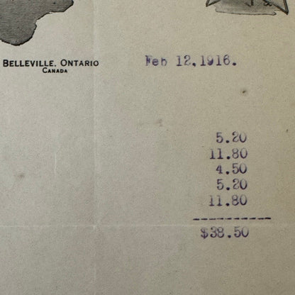 1916 Vintage Receipt Document The Walker Foundry Rock Drills Belleville Ontario
