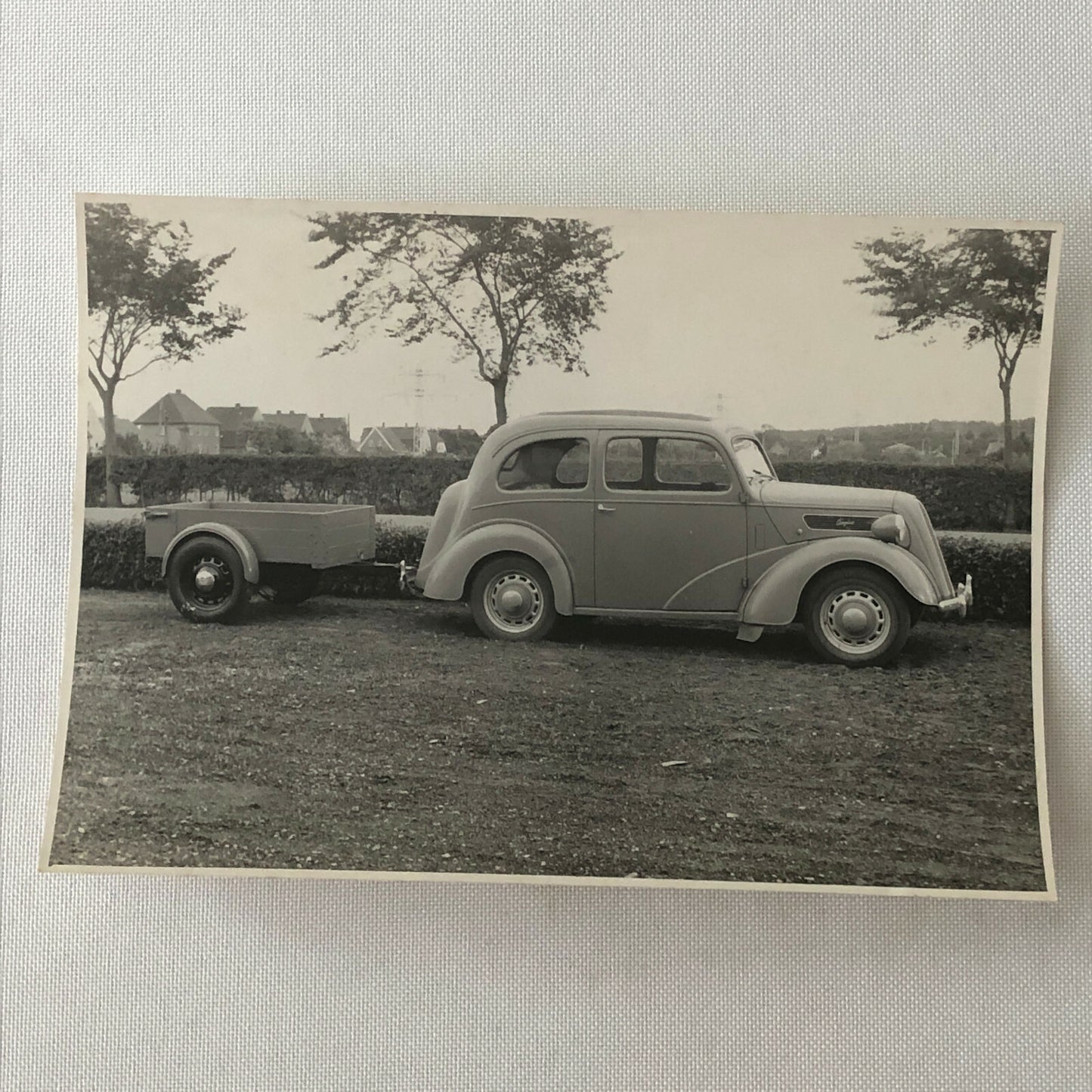 Vintage Ford Anglia Car with Trailer Photo Photograph Lot of 2 - Denmark ?