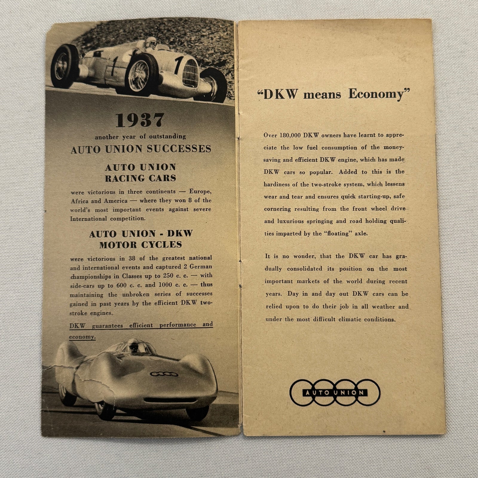 Auto Union DKW Car Sales Brochure Catalog Master Cabrio Saloon Delivery Van +