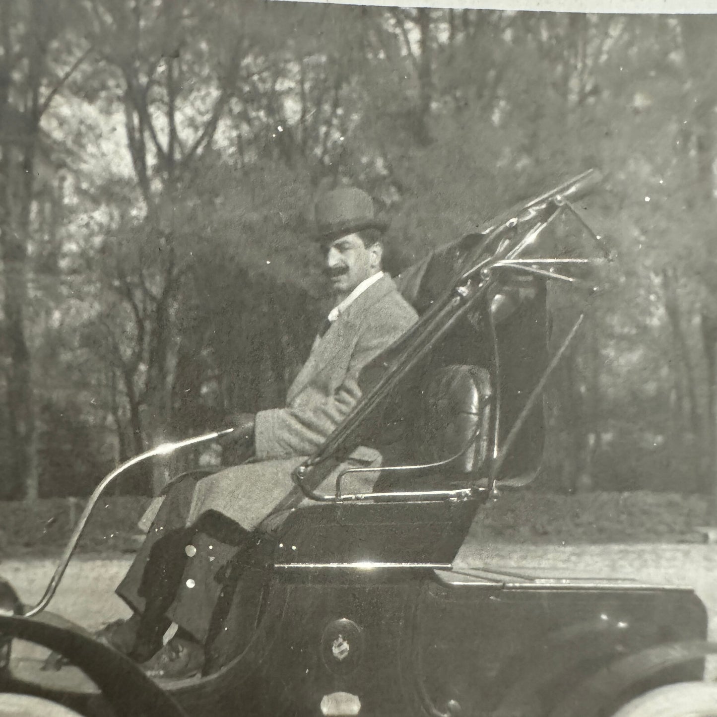 Vintage French Real Photo Postcard Post Card RPPC Man in Automobile Car Posted